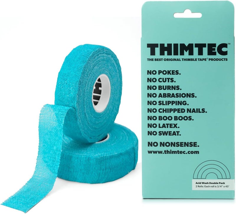 THIMTEC - The Original Thimble Tape for Hand Sewing - Fully Adjustable Nail & Finger Protector - A Smarter Alternative to Classic Knitting Thimbles - Acid Wash, 2-Pack - Image 1